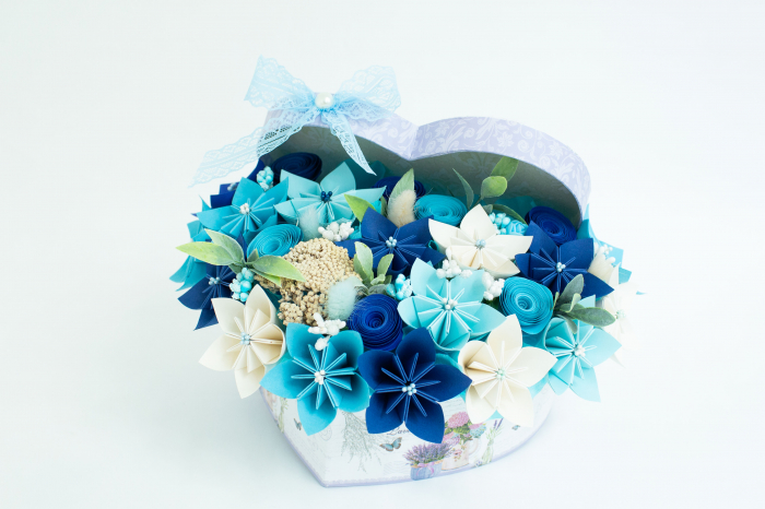 Cutie Inimă - Flori hârtie - Bleu [1]