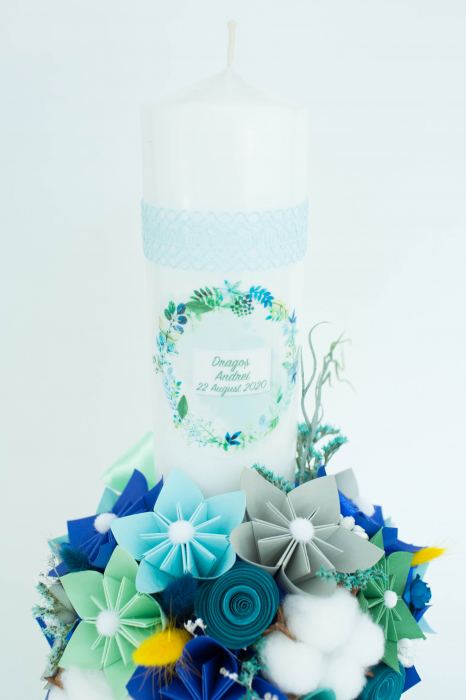 Lumânare botez personalizată flori bumbac [3]
