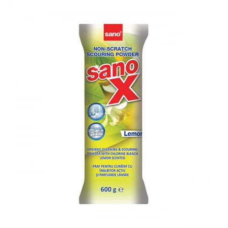 Solutii suprafete bucatarie - Praf de curatat cu inalbitor Sano X Lemon 600g