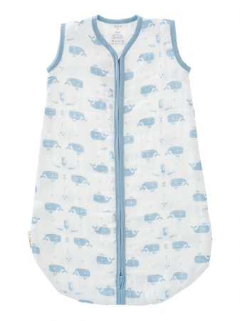 Imbracaminte si incaltaminte - Sac de dormit de muselina, 0-6 luni, model Whale blue--Fresk