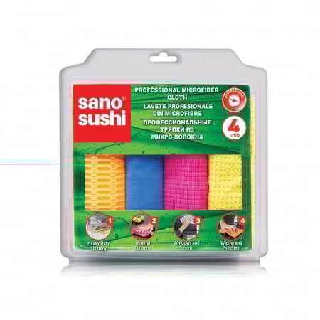 Uz Casnic - Set 4 Lavete diverse suprafete microfibra profesionale Sano Sushi