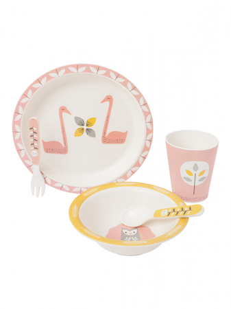 Set 5 piese pentru masa bebelusi, din bambus, model Swan - Fresk [0]