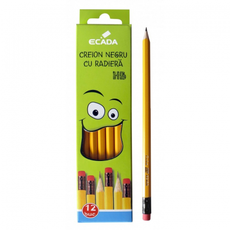 Articole Birotica - Set Creioane Negre cu Radiera (12 buc) - ECADA