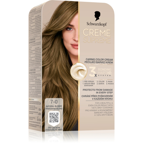 Vopsea de par si oxidant - Vopsea de par permanenta cu amoniac Schwarzkopf Creme Supreme, 7-0 Blond Natural, 182 ml