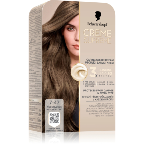 Vopsea de par si oxidant - Vopsea de par permanenta cu amoniac Schwarzkopf Creme Supreme, 7-42 Blond, 182 ml