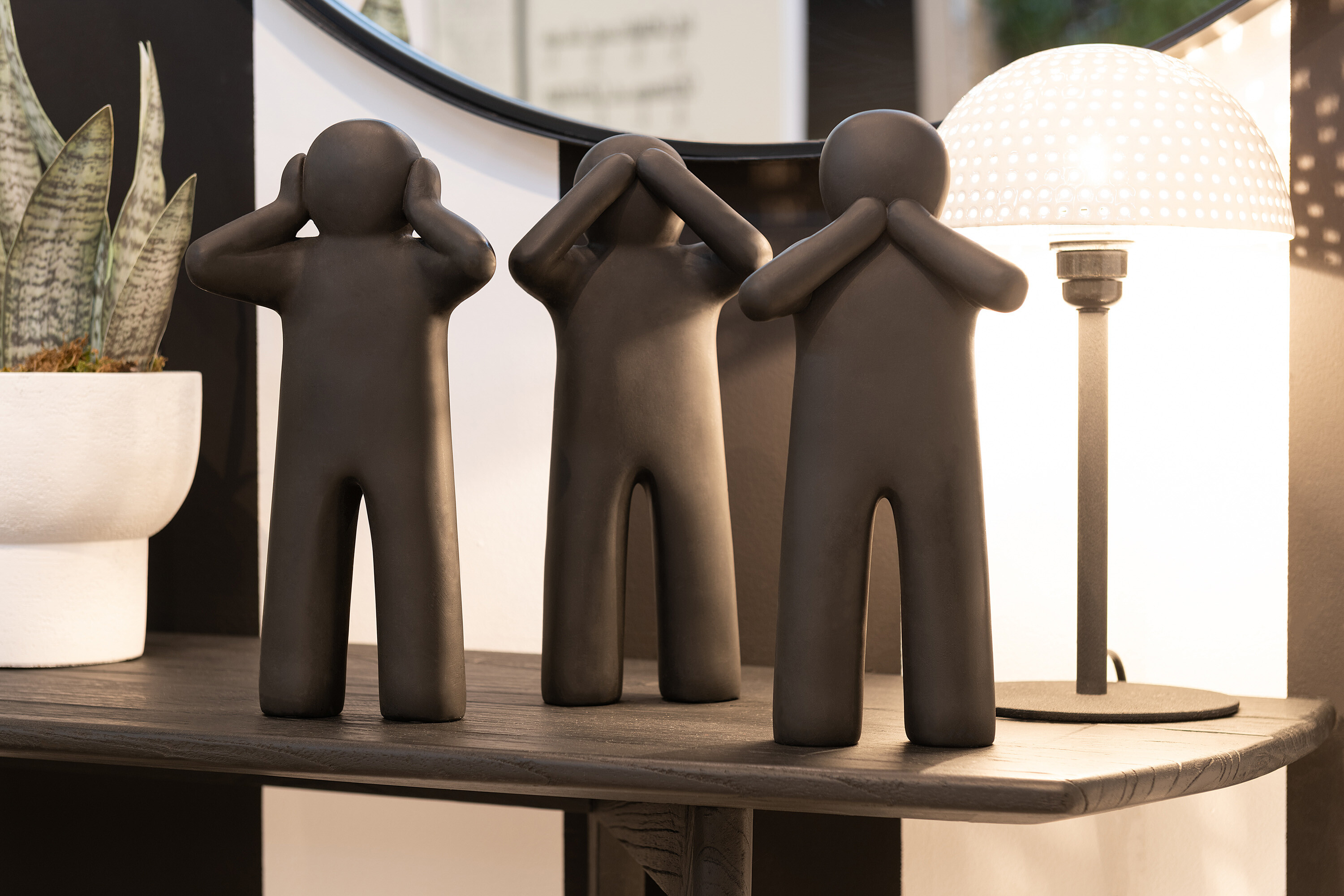 SALE % - Set 3 figurine asortate, Compozit, Negru, 13x7x30 cm