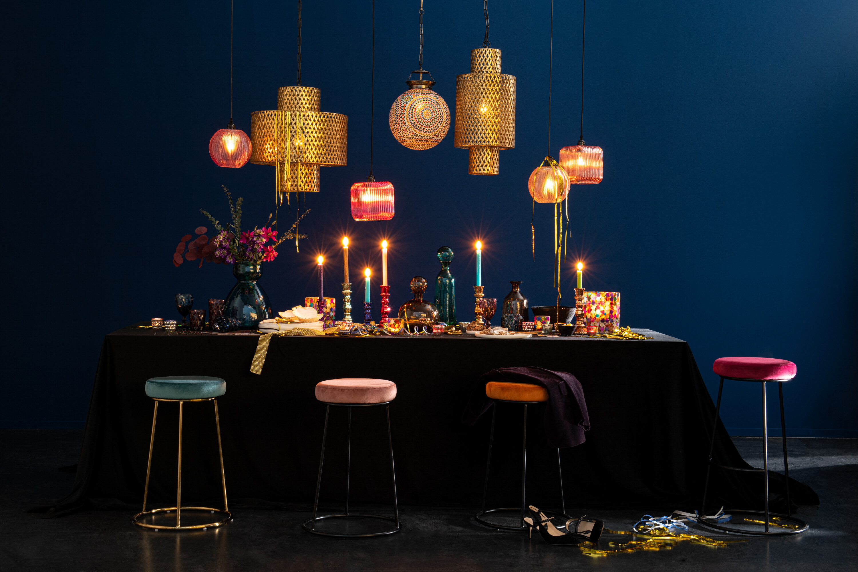 SALE % - Scaun de bar mediu, Metal, Negru, 44x44x56 cm