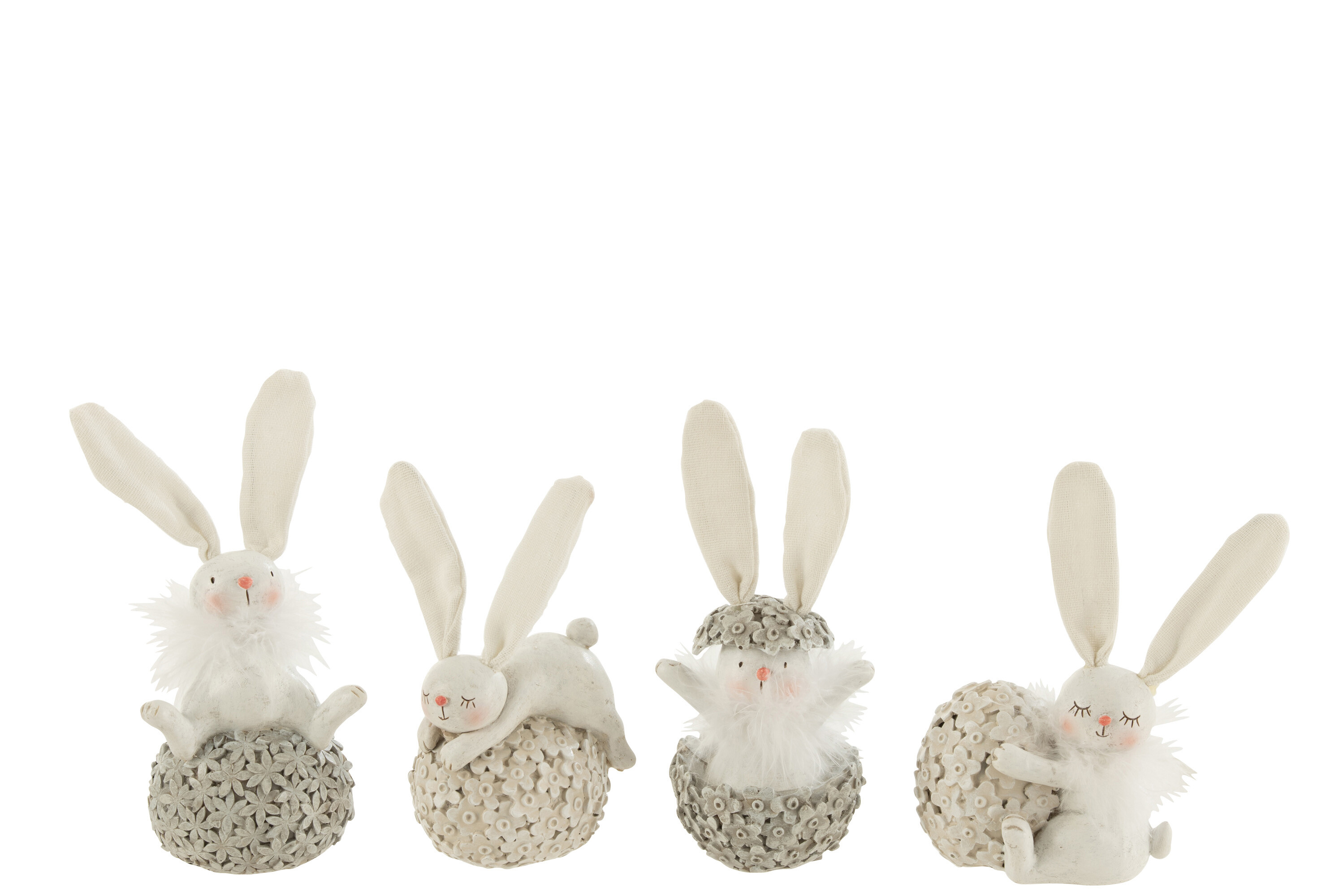 SALE % - Set 4 figurine Rabbit With Egg , Rasina, Alb/Gri, 8.5x7x12 cm