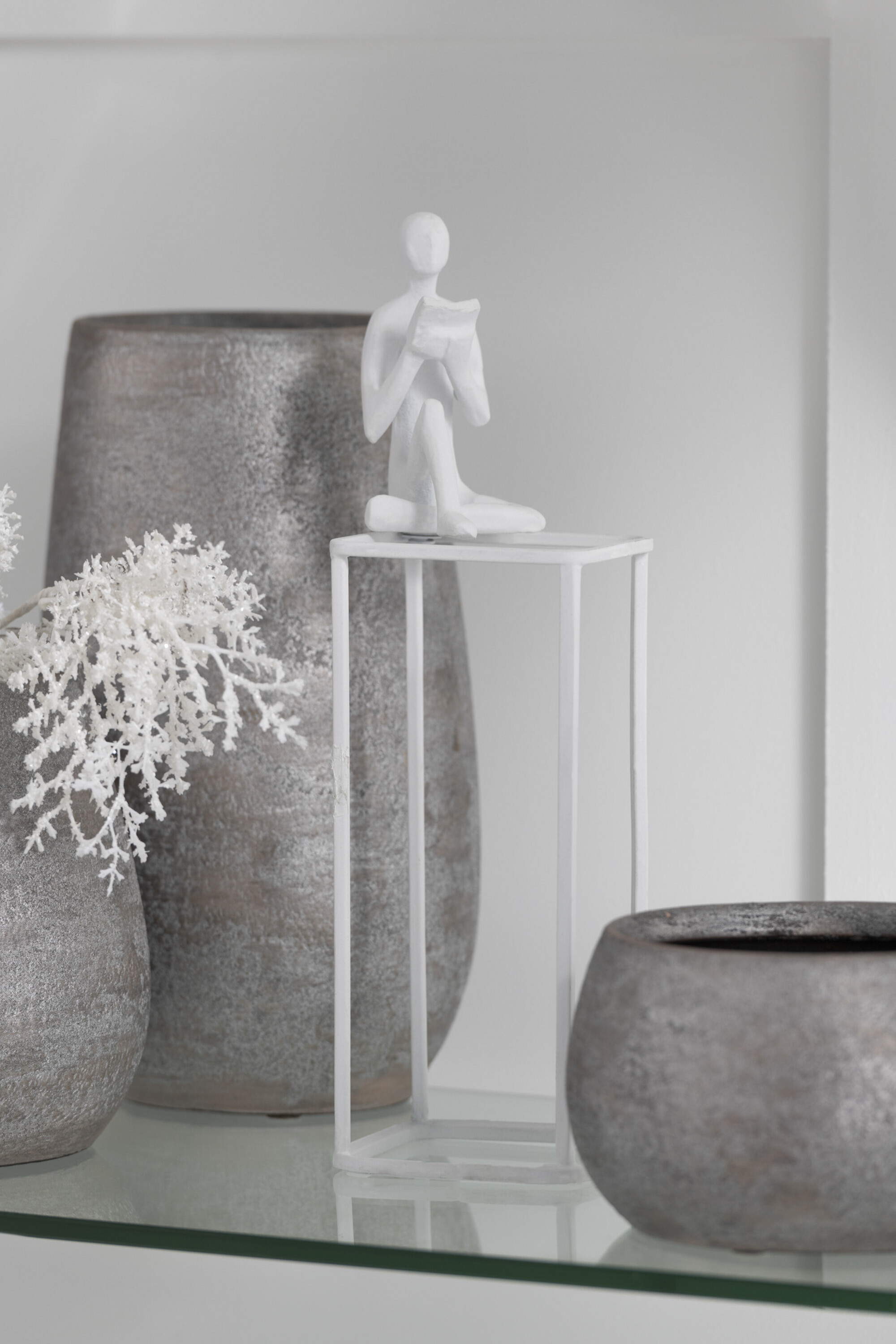 SALE % - Figurina On Cube, Aluminiu, Alb, 10x10x30 cm