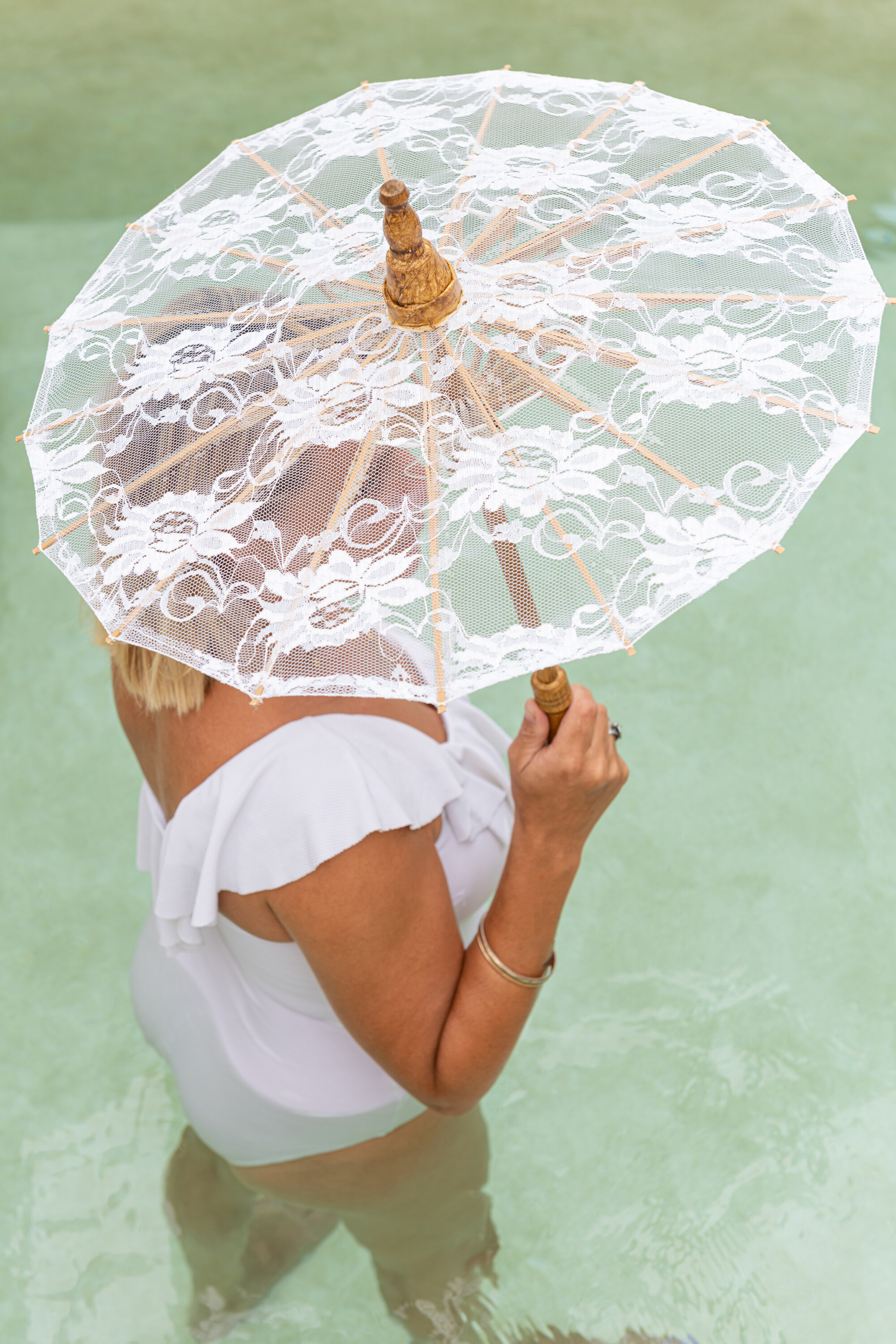 SALE % - Umbrela decorativa, Textil, Alb , 44x44x54