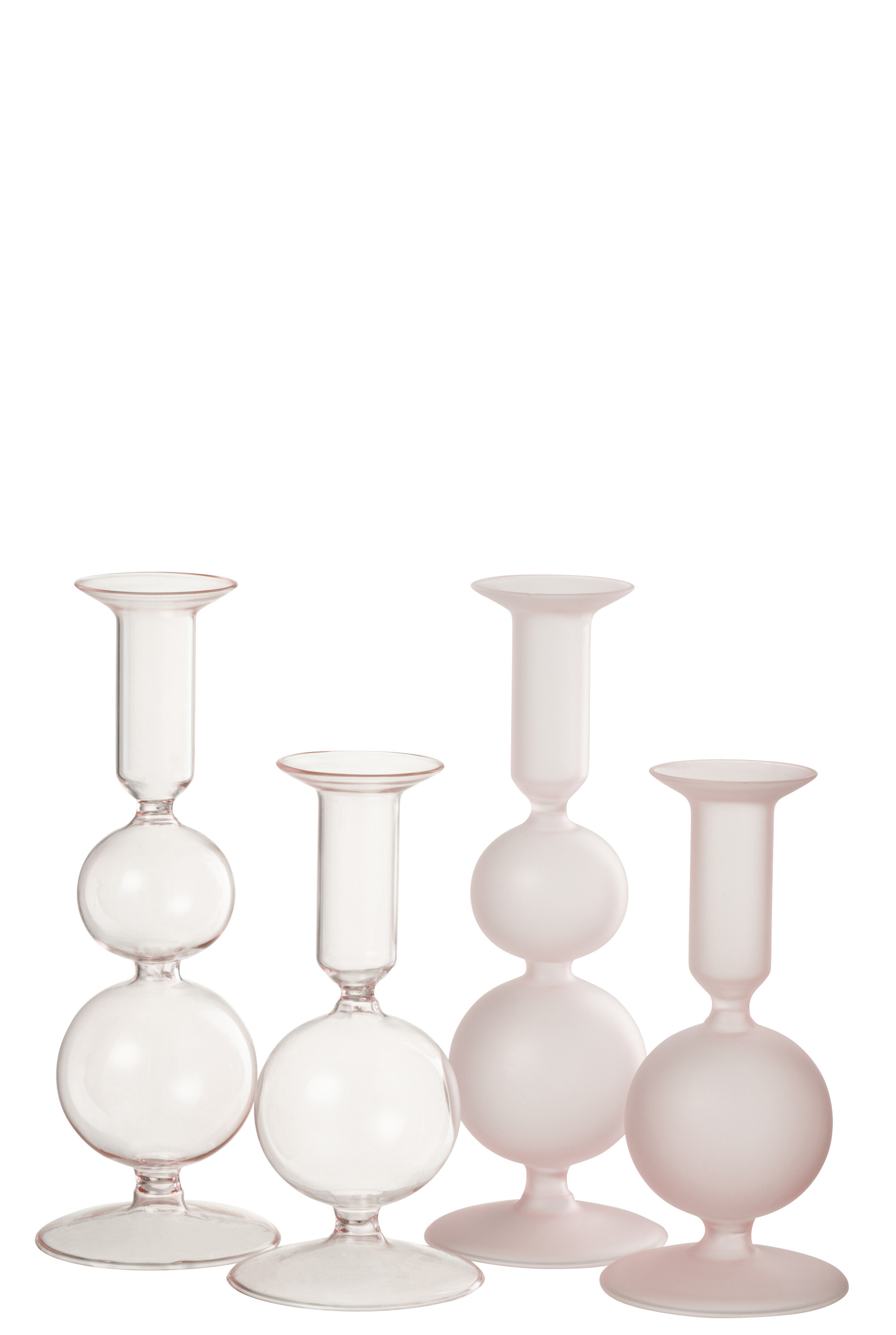 Set 2 suporturi lumanari, Sticla, Roz, 8x8x21 [3]