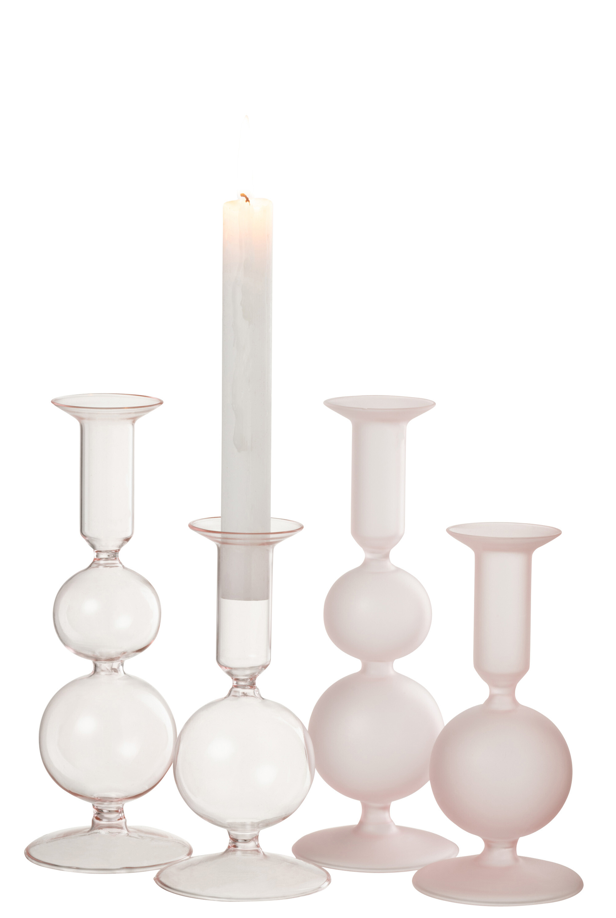 Set 2 suporturi lumanari, Sticla, Roz, 8x8x21 [4]