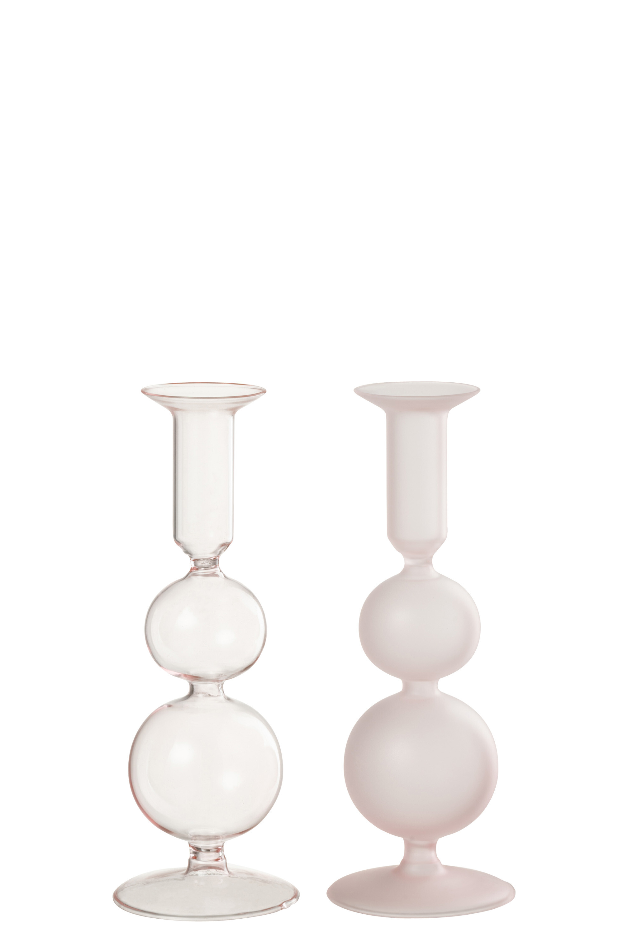 Set 2 suporturi lumanari, Sticla, Roz, 8x8x21 [1]