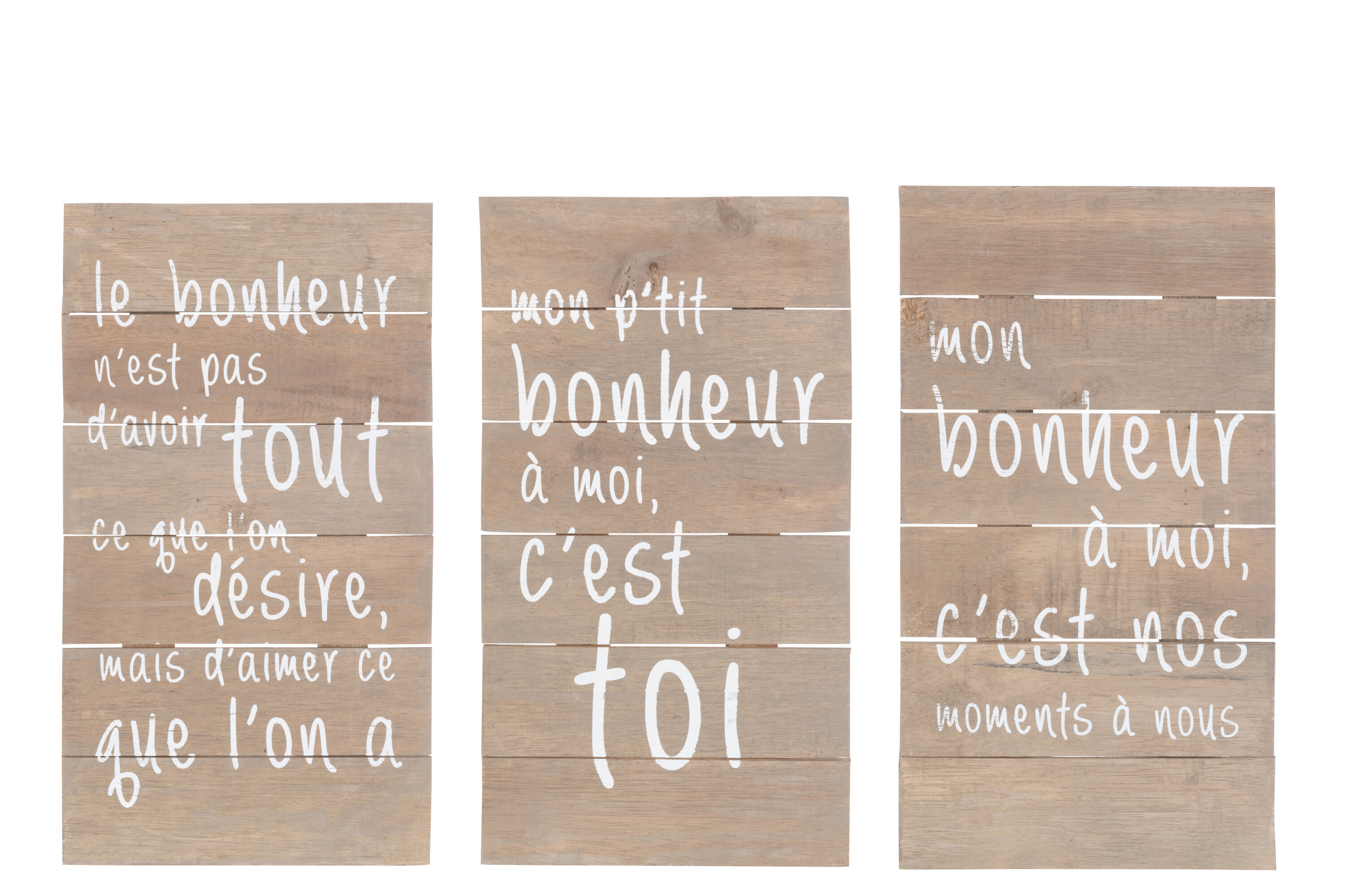 SALE % - Decoratiune de perete, text alb, lemn natur sortiment de 3