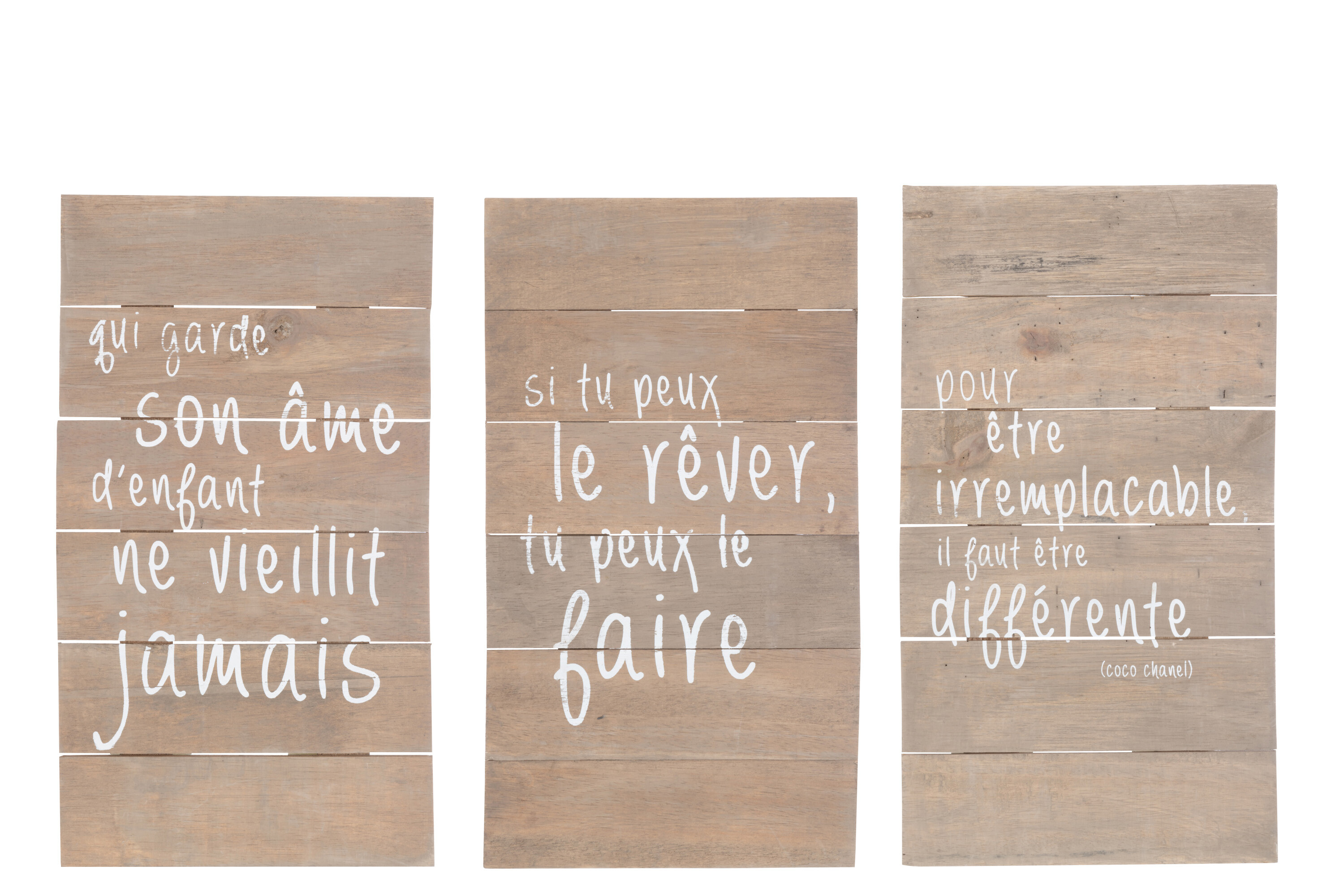 SALE % - Decoratiune de perete, text alb, lemn natur sortiment de 3