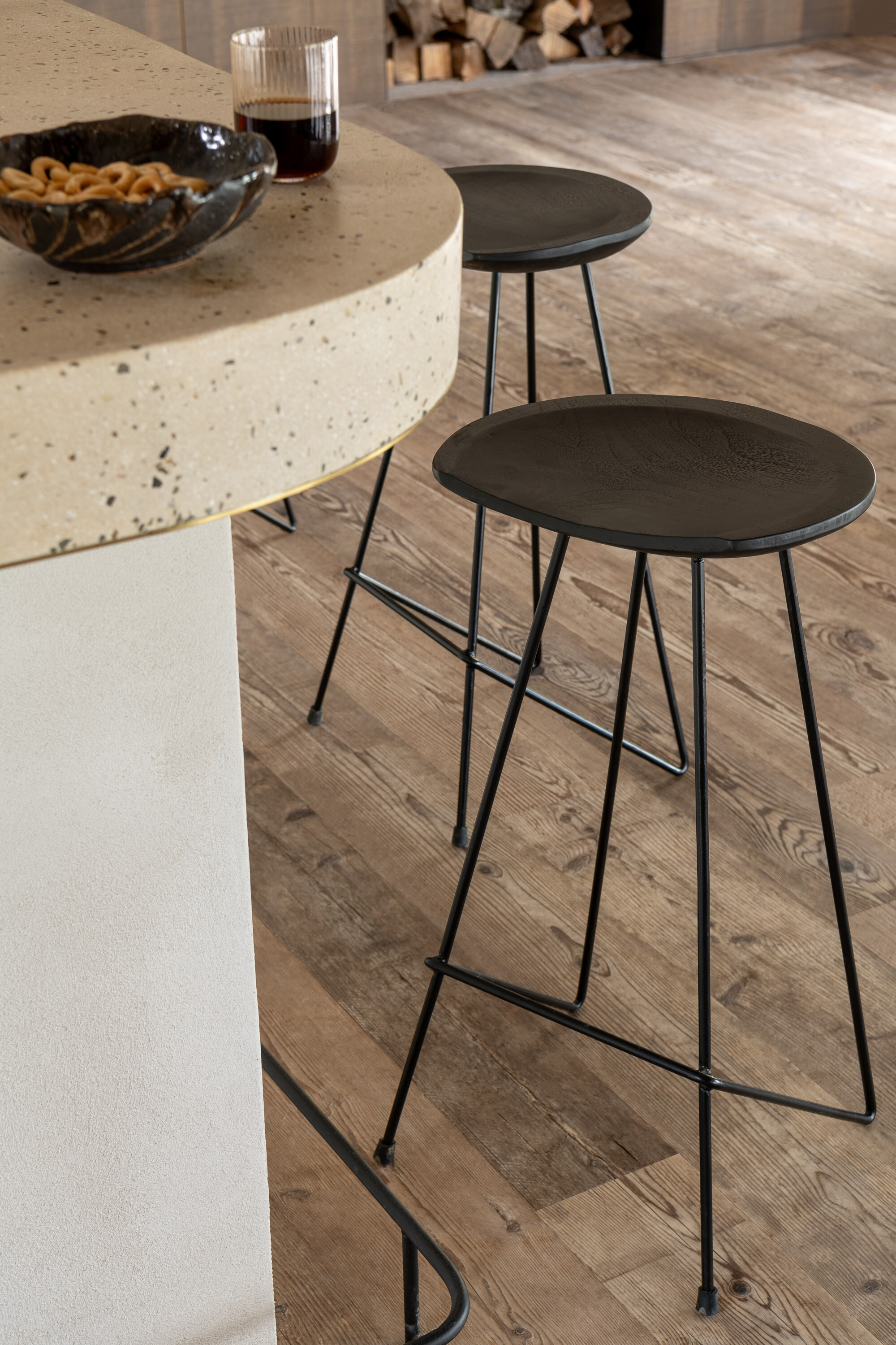 SALE % - Scaun de bar, Lemn de Teak/Metal, Negru