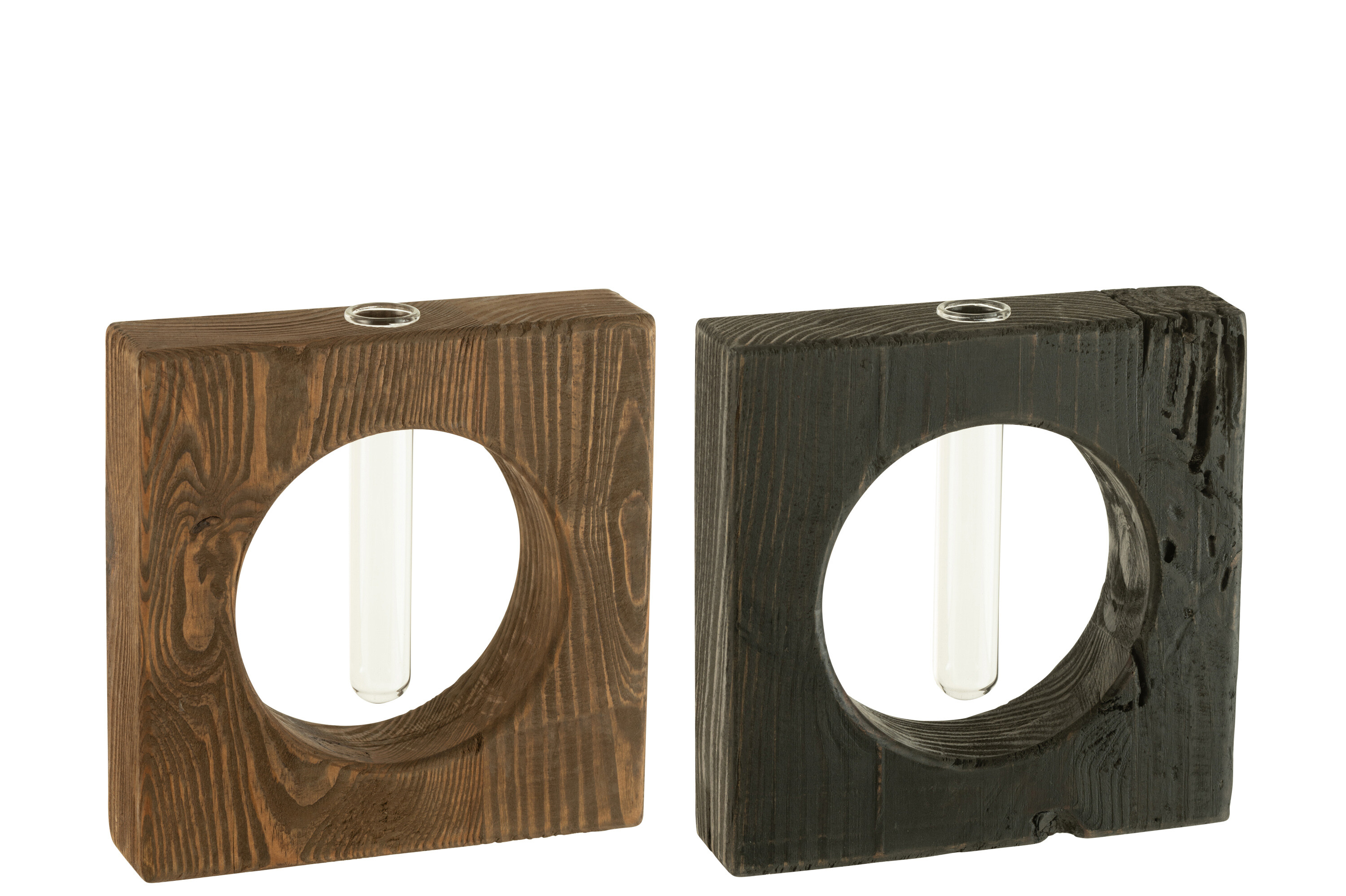 SALE % - Vază, Floare Lemn de Pin/Sticlă Maro/Negru Sortiment de 2, L 20| W 5| H 20.5 cm