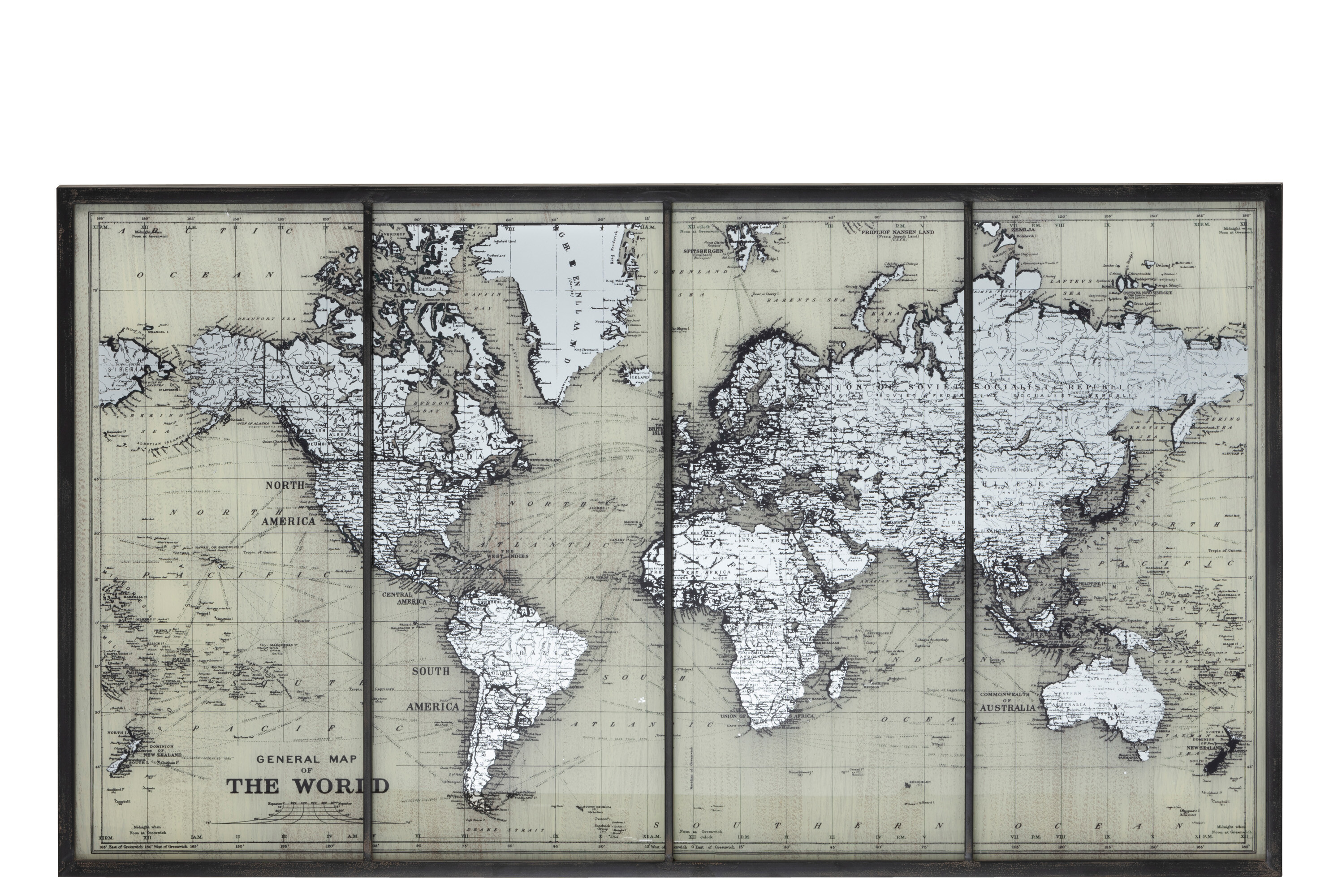 SALE % - Tablou inramat World Map, Sticla, Gri, 143.5x2.5x81 cm