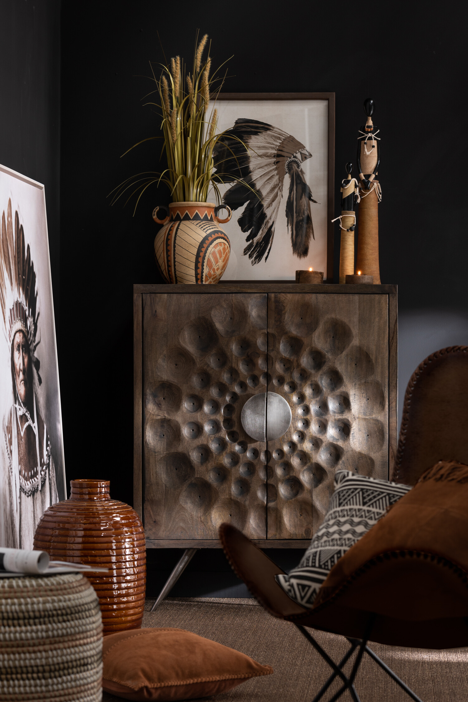 SALE % - Perna, Piele sintetica, Coniac, 44x44x9