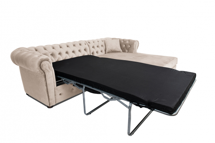 Canapea 2 locuri extensibila cu sezlong Chesterfield, bej, 245x85/175x70 cm [9]