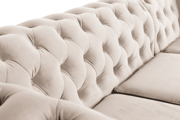 Canapea 2 locuri extensibila cu sezlong Chesterfield, bej, 245x85/175x70 cm [10]