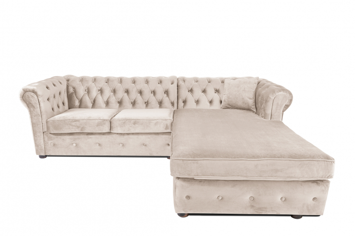 Canapea 2 locuri extensibila cu sezlong Chesterfield, bej, 245x85/175x70 cm [2]