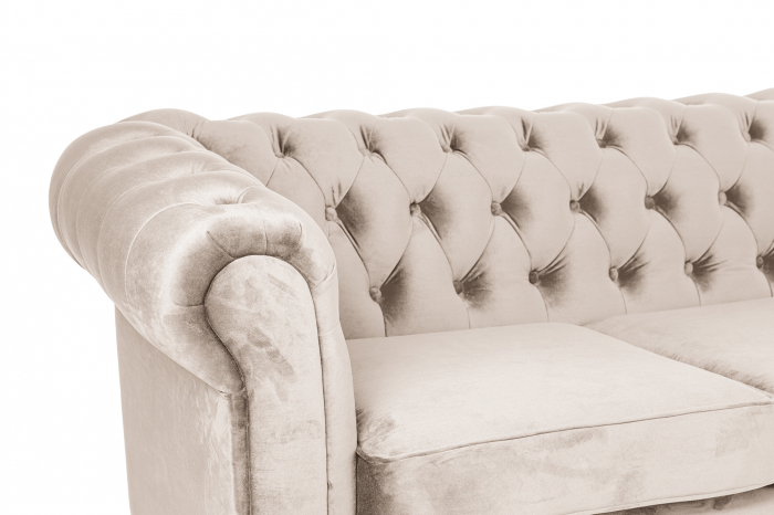 Canapea 2 locuri extensibila cu sezlong Chesterfield, bej, 245x85/175x70 cm [3]
