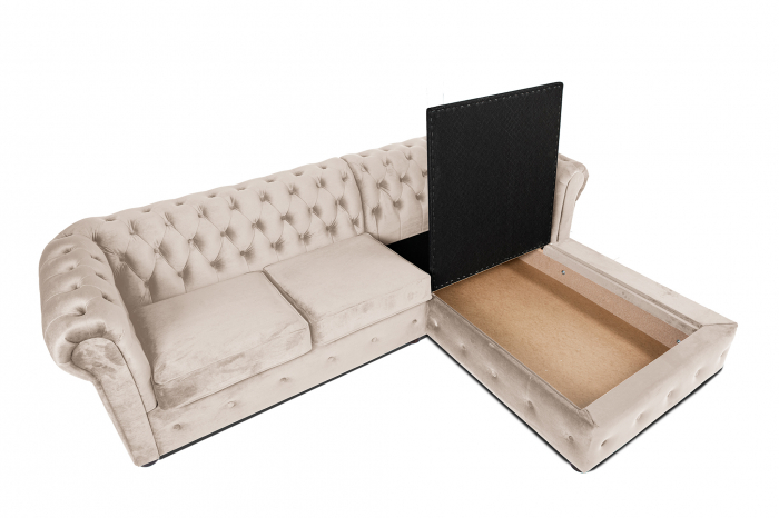 Canapea 2 locuri extensibila cu sezlong Chesterfield, bej, 245x85/175x70 cm [4]
