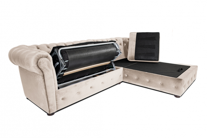 Canapea 2 locuri extensibila cu sezlong Chesterfield, bej, 245x85/175x70 cm [6]