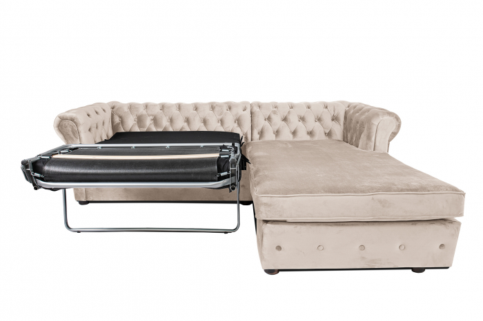 Canapea 2 locuri extensibila cu sezlong Chesterfield, bej, 245x85/175x70 cm [8]