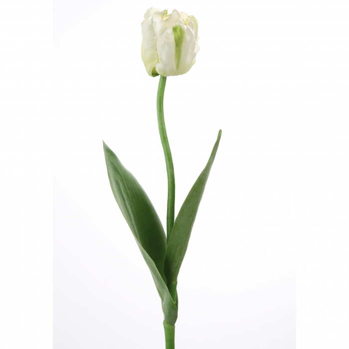 Floare artificiala Tulip, Fibre sintetice, Verde Alb, 61 cm