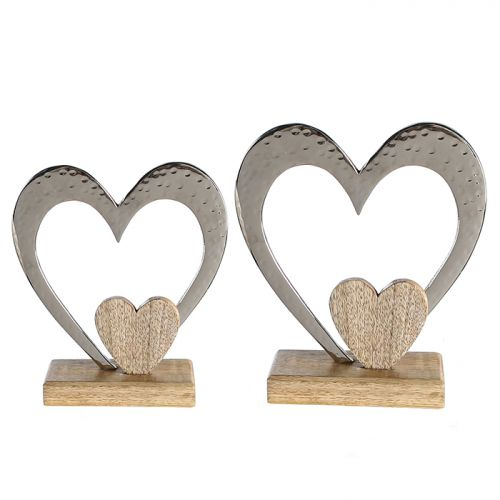 Decoratiune Heart lemn aluminiu 10x7x18 cm