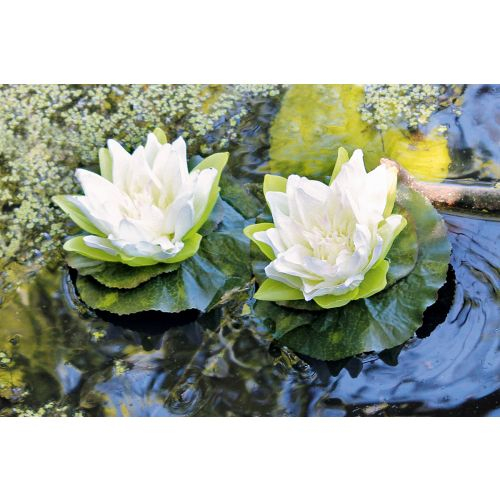 Set 2 flori Lotus Leaf, Fibre sintetice, Alb Verde, 17 cm