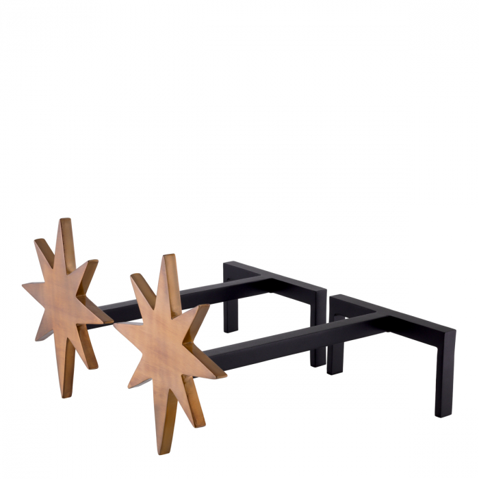 Accesorii semineu, Andiron (Suport lemne) Star, set de 2, finisaj din alamă cu aspect vintage, Dims: W. 24 | D. 41.5 | H. 27  (CM) [3]