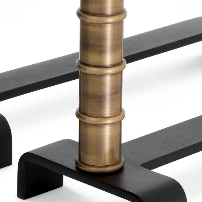 Accesorii semineu, Andiron (Suport lemne) Vauxbons set de 2, finisaj din alamă cu aspect vintage, Dims: W. 17 | D. 45 | H. 30  (CM) [3]