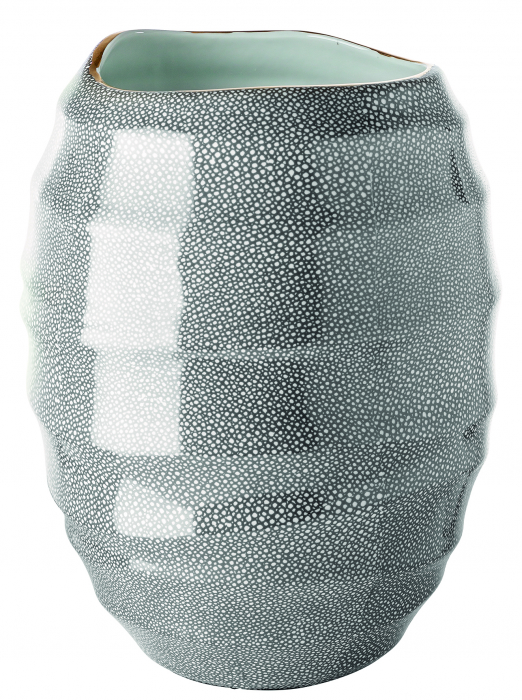 AJUNA, Vază de portelan, gri cu margine aurie, h.32, d.23 cm [4]
