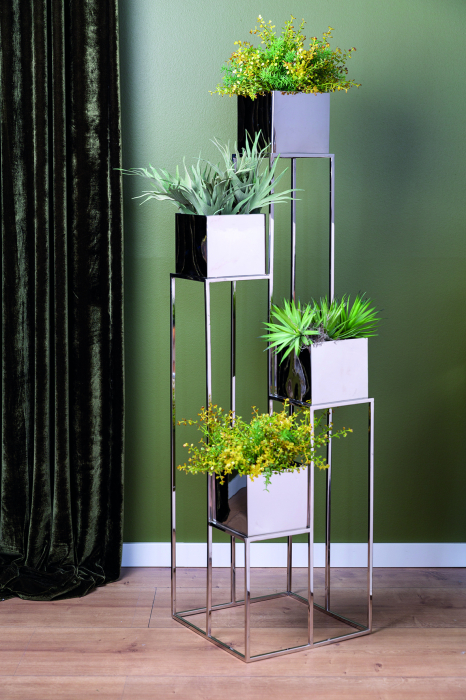 AMANDA, Suport ghiveci cu 4 jardiniere, inox, 37x37x135 cm [3]