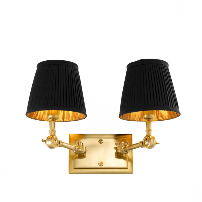 Aplică de perete, Wentworth Double finisaj auriu, abajur negru inclus, Dims: W. 33 | D. 25 | H. 25  (CM) [1]