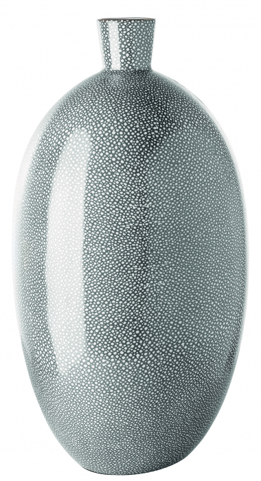 ATHINA, Vaza de portelan, gri cu margine aurie, 26x20x45 cm