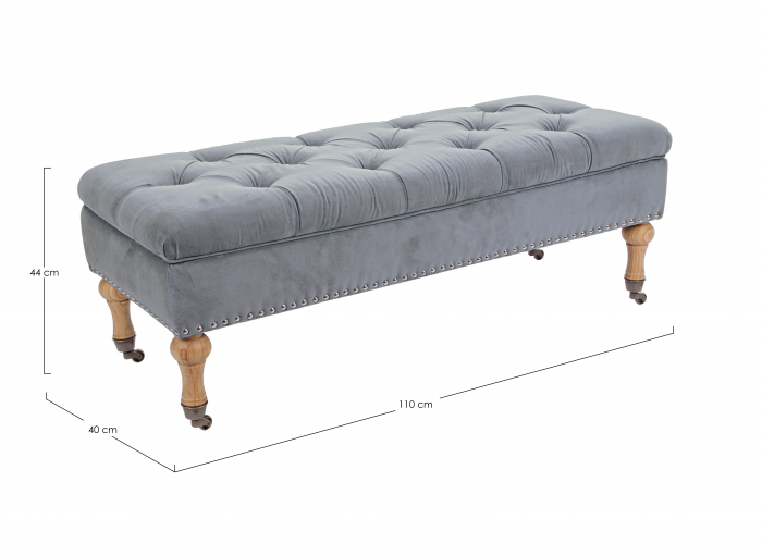 Bancheta Arlette cu spatiu de depozitare, Lemn/Poliester, Gri, 110x44x40 cm [8]