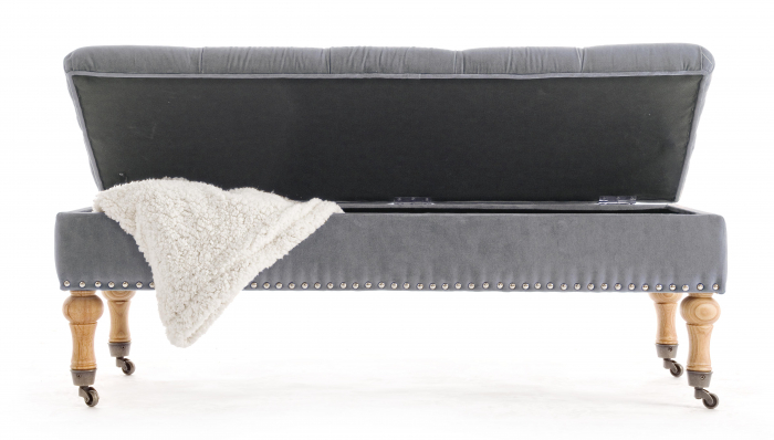 Bancheta Arlette cu spatiu de depozitare, Lemn/Poliester, Gri, 110x44x40 cm [7]