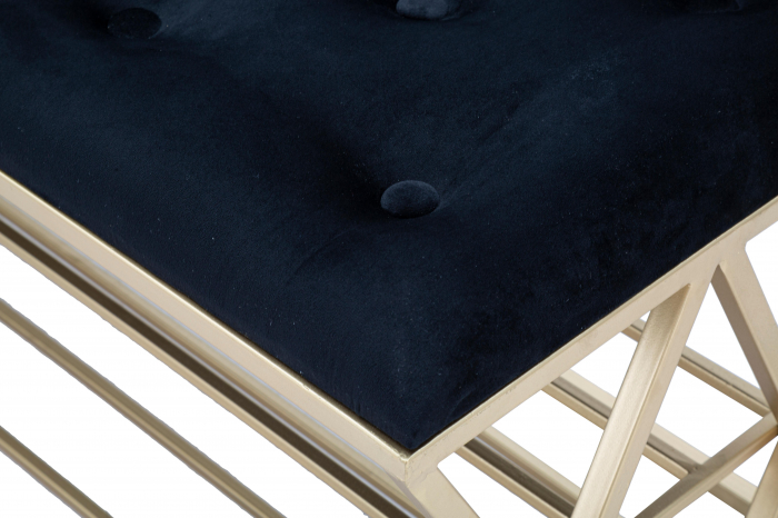 Bancheta cu raft, Fier/Stofa/MDF, Auriu/Negru, 45x120x40 cm [2]