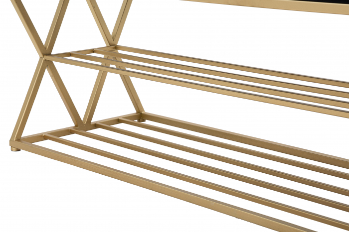 Bancheta cu raft, Fier/Stofa/MDF, Auriu/Negru, 45x120x40 cm [3]