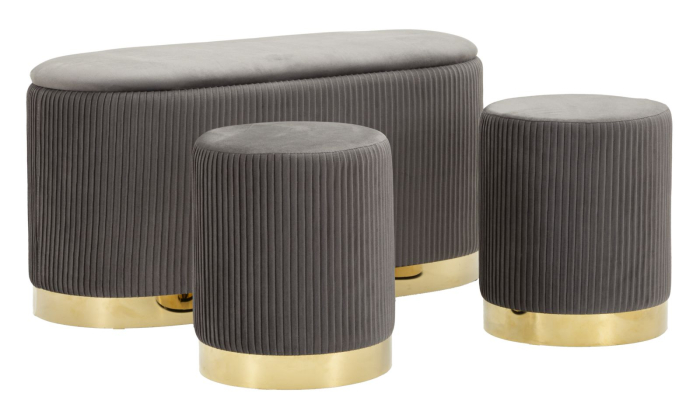 Bancheta cu spatiu depozitare si puf, gri, set de 3, 80x37x42-29x35 cm [1]