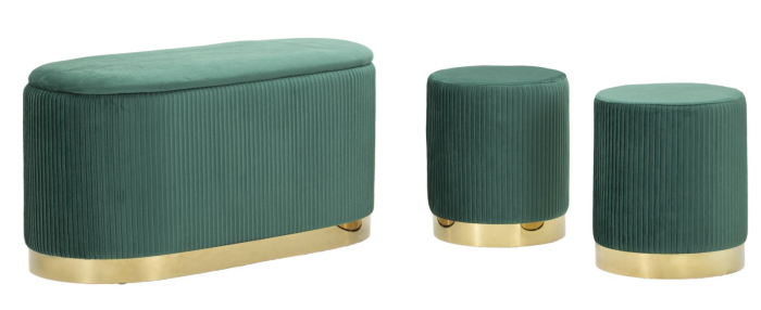 Bancheta cu spatiu depozitare si puf, verde, set de 3, 80x37x42-29x35 cm [4]