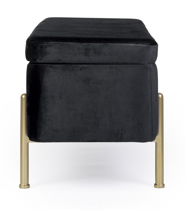 Bancheta Irina cu spatiu de depozitare, MDF/Poliester, Negru, 110x42x42 cm [3]