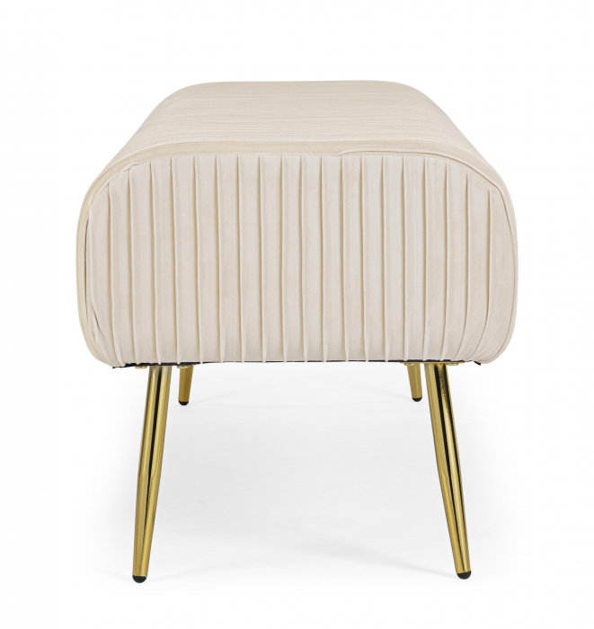 Bancheta Selena, MDF/Poliester, Alb/Auriu, 129x45.5x48 cm [2]