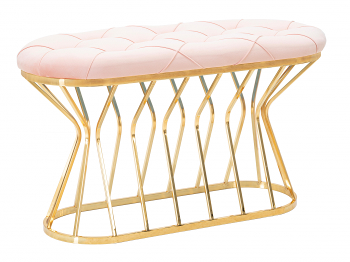 Bancheta Zig , Fier/Stofa, Auriu/Roz, 91x52x38 cm [8]
