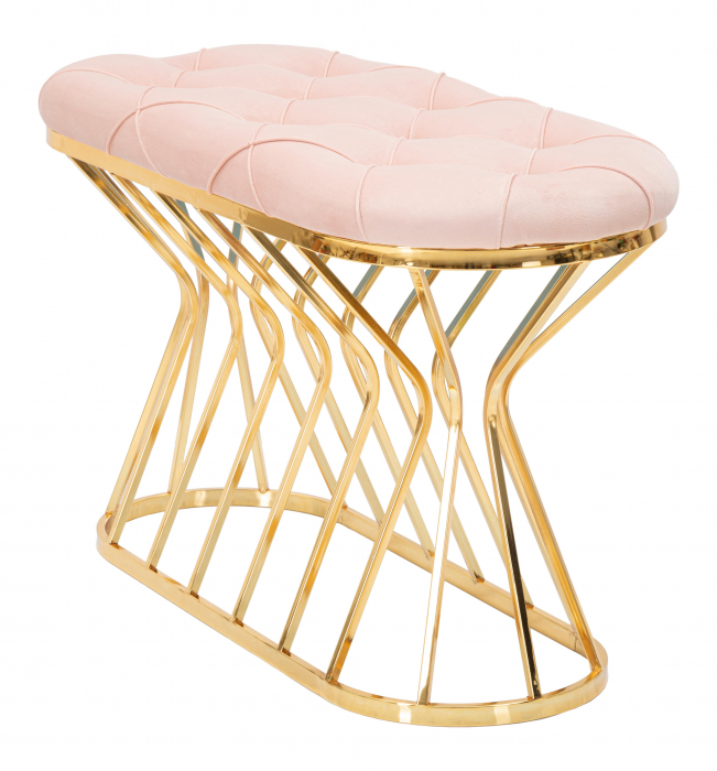 Bancheta Zig , Fier/Stofa, Auriu/Roz, 91x52x38 cm [6]