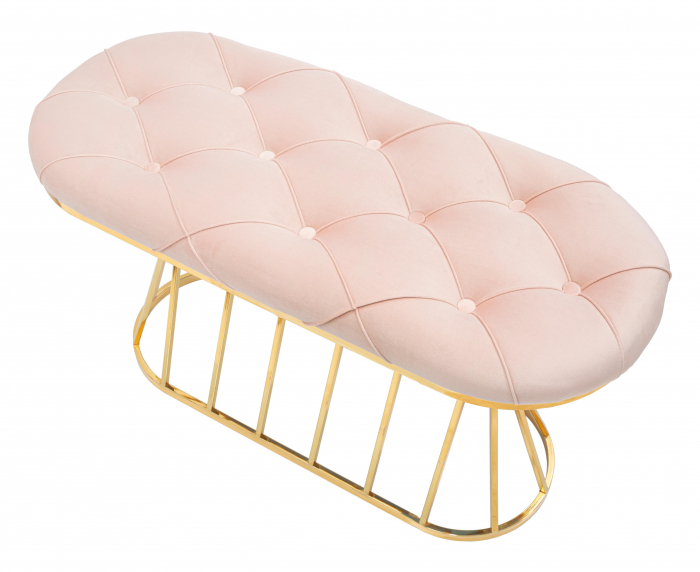 Bancheta Zig , Fier/Stofa, Auriu/Roz, 91x52x38 cm [4]